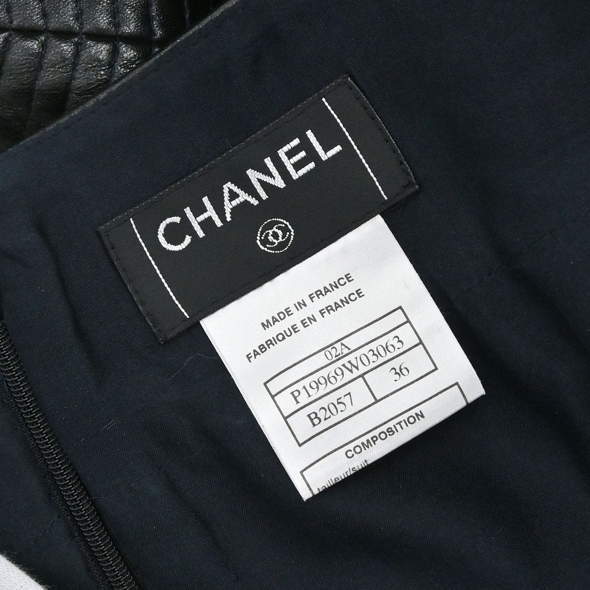 Chanel 2002 Setup Suit Jacket Skirt Tweed Black Navy 02A #36