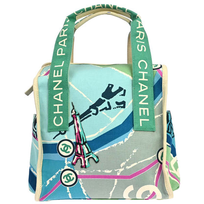 Chanel 2005-2006 Blue Canvas Sequins Cruise Line Paris Map Tote Handbag