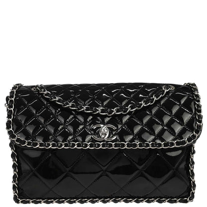 Chanel 2010-2011 Black Patent Leather Jumbo In the Business Flap Shoulder Bag