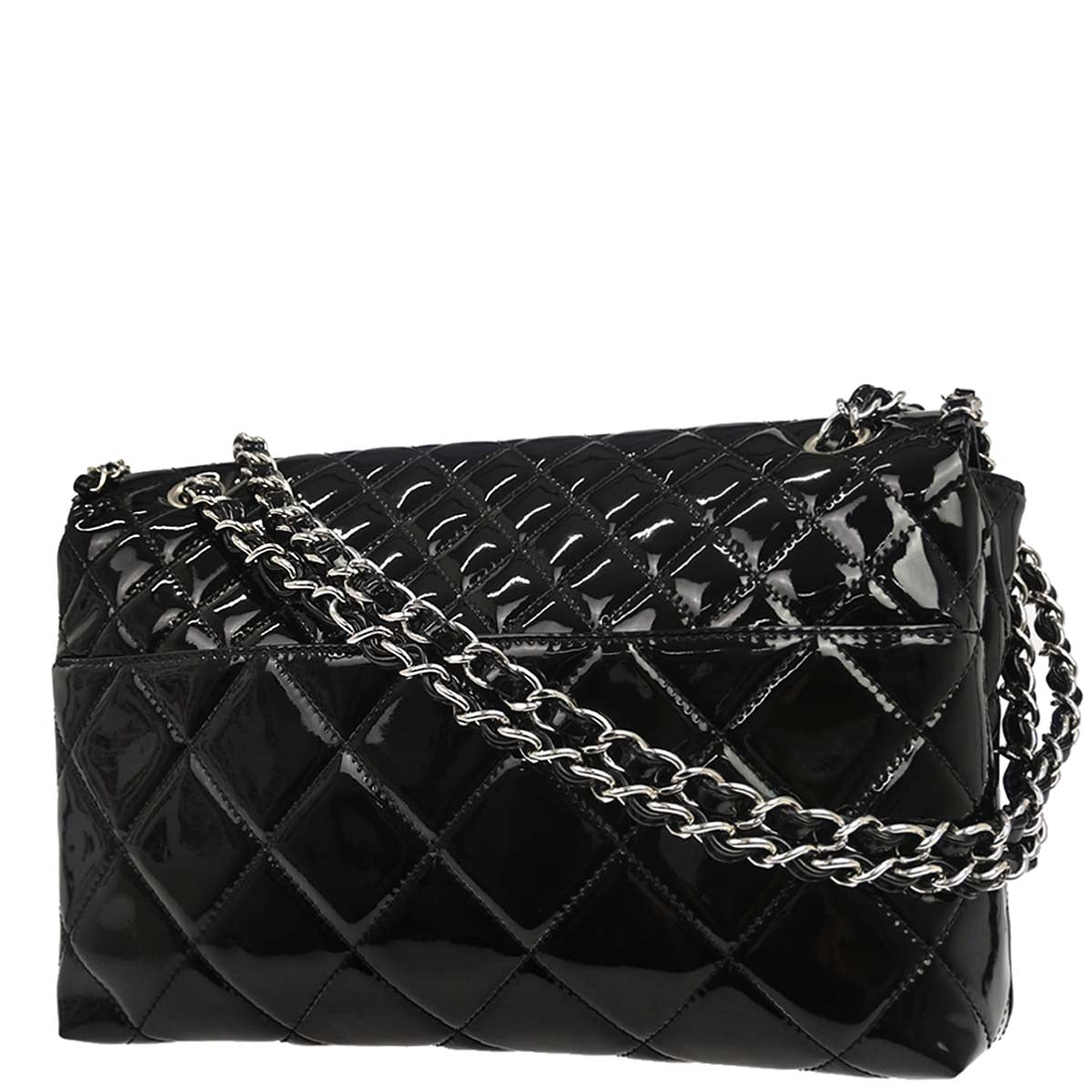 Chanel 2010-2011 Black Patent Leather Jumbo In the Business Flap Shoulder Bag