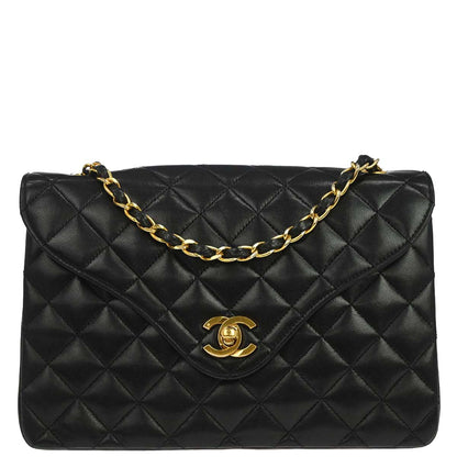 Chanel 1996-1997 Black Lambskin Single Flap Shoulder Bag