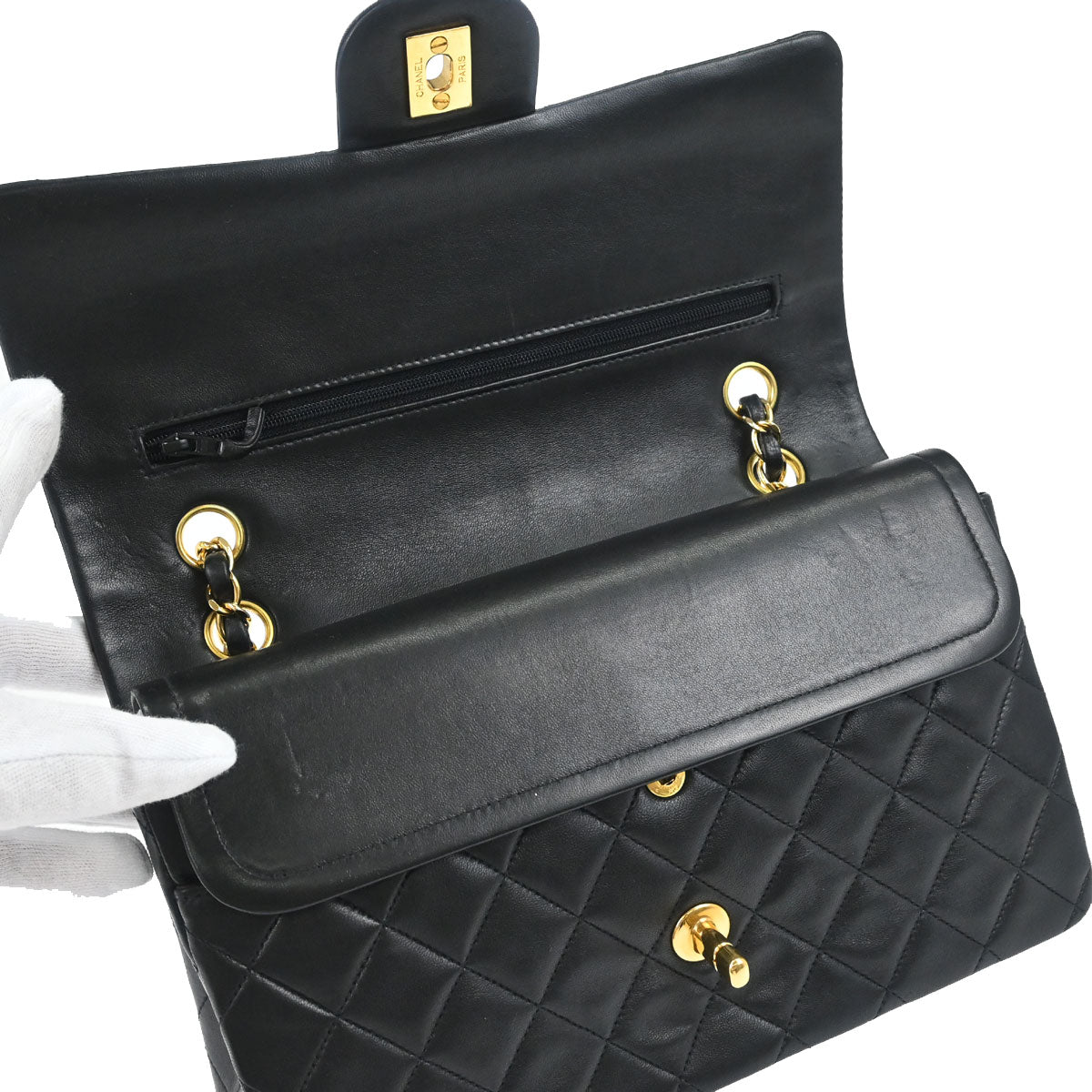 Chanel Black Lambskin Medium Classic Double Flap Shoulder Bag
