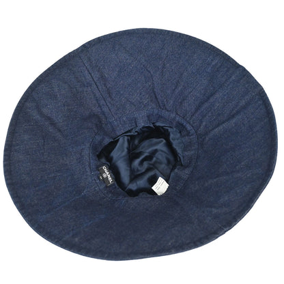 Chanel Indigo Denim Night Flight Embroidery Hat #M Small Good
