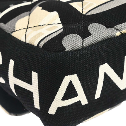 Chanel 2005-2006 Black Beige Canvas Le Train Flap Shoulder Bag