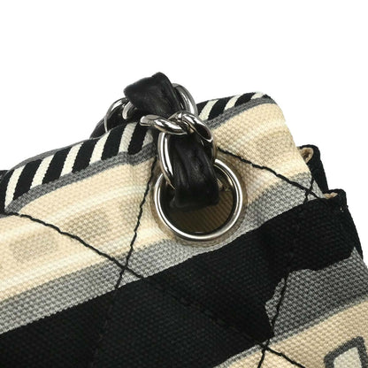 Chanel 2005-2006 Black Beige Canvas Le Train Flap Shoulder Bag