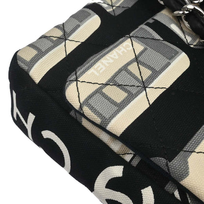 Chanel 2005-2006 Black Beige Canvas Le Train Flap Shoulder Bag