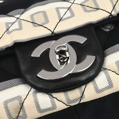 Chanel 2005-2006 Black Beige Canvas Le Train Flap Shoulder Bag