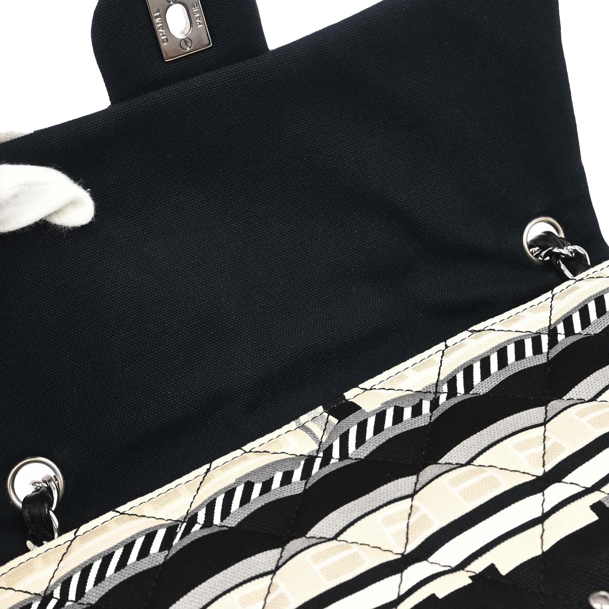 Chanel 2005-2006 Black Beige Canvas Le Train Flap Shoulder Bag