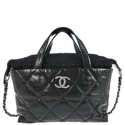 Chanel 2008-2009 Black Calfskin Tweed Portobello 2way Shoulder Handbag