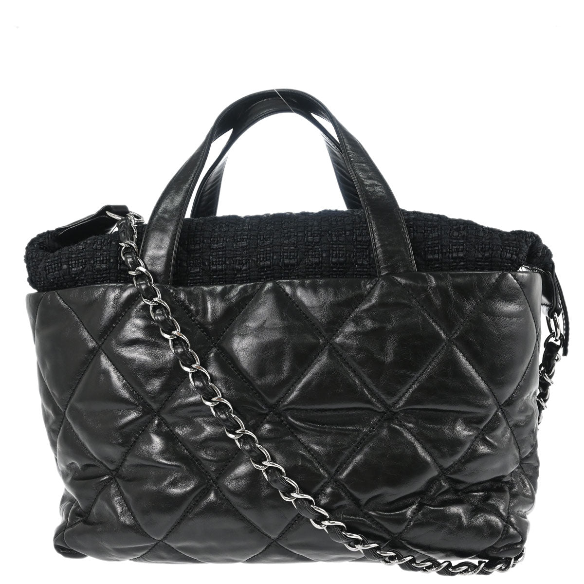 Chanel 2008-2009 Black Calfskin Tweed Portobello 2way Shoulder Handbag