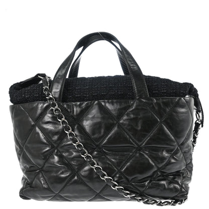 Chanel 2008-2009 Black Calfskin Tweed Portobello 2way Shoulder Handbag