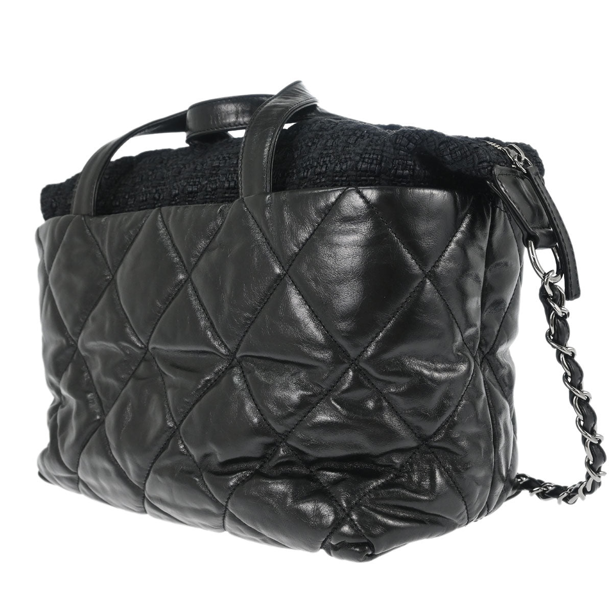 Chanel 2008-2009 Black Calfskin Tweed Portobello 2way Shoulder Handbag