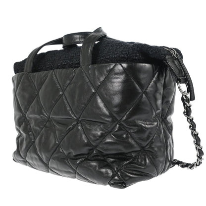 Chanel 2008-2009 Black Calfskin Tweed Portobello 2way Shoulder Handbag