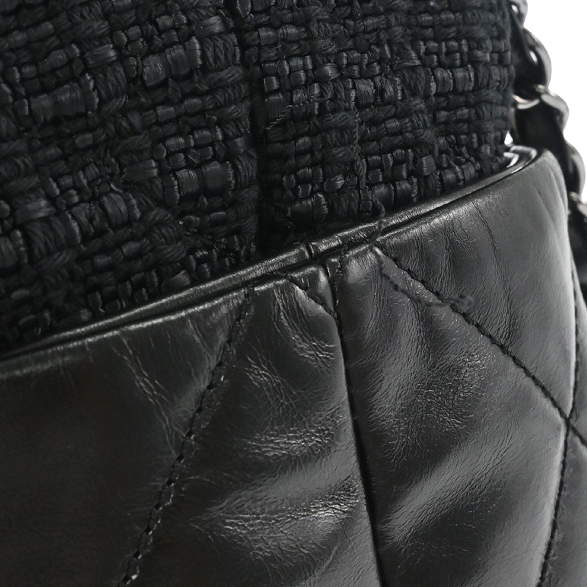 Chanel 2008-2009 Black Calfskin Tweed Portobello 2way Shoulder Handbag