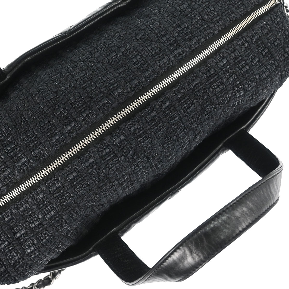 Chanel 2008-2009 Black Calfskin Tweed Portobello 2way Shoulder Handbag