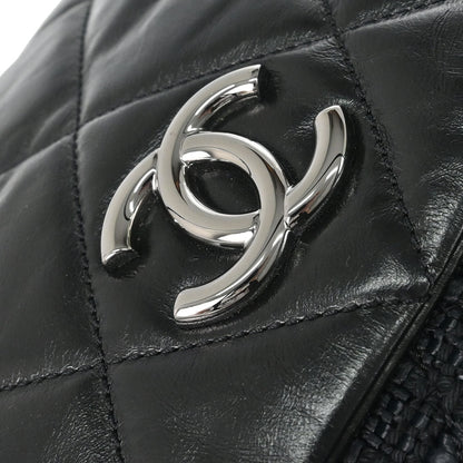 Chanel 2008-2009 Black Calfskin Tweed Portobello 2way Shoulder Handbag