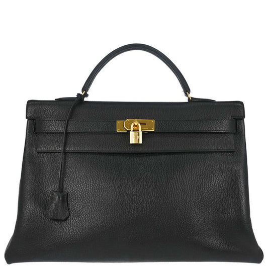 Hermes Black Ardennes Kelly 40 Retourne Handbag