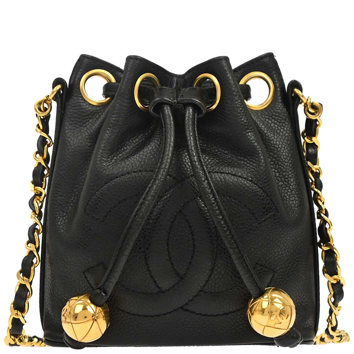 Chanel 1994-1996 Black Caviar Skin Drawstring Shoulder Bag