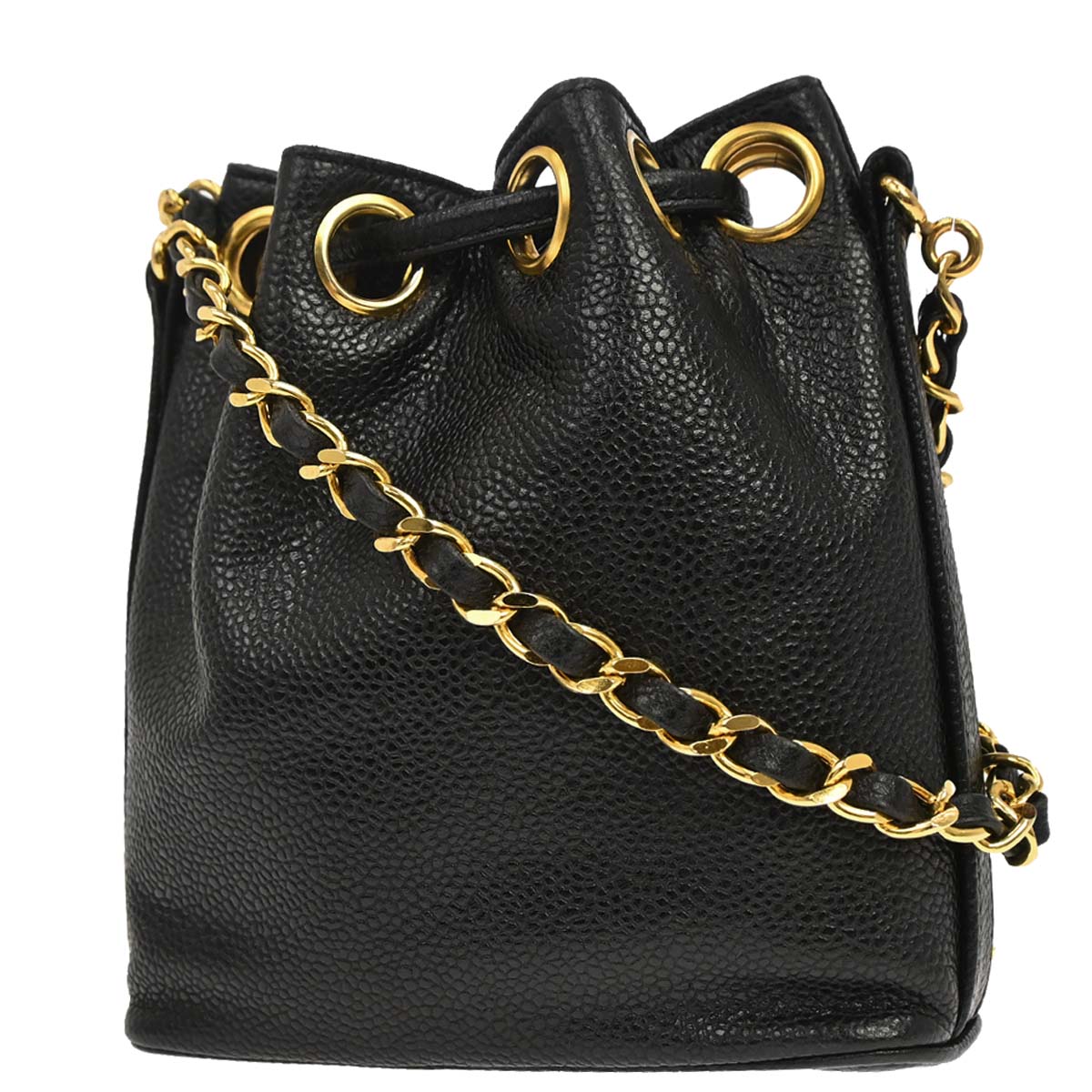 Chanel 1994-1996 Black Caviar Skin Drawstring Shoulder Bag