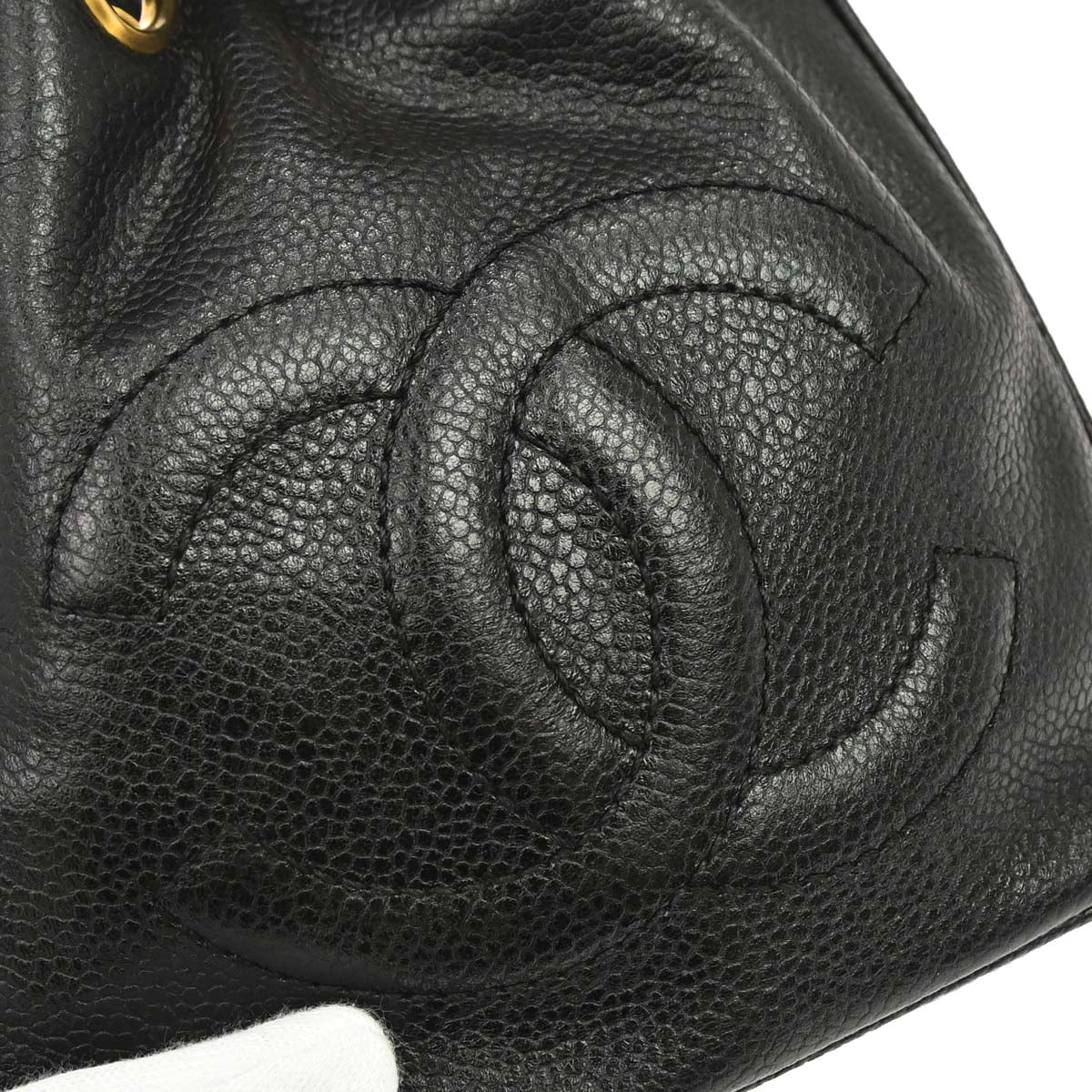 Chanel 1994-1996 Black Caviar Skin Drawstring Shoulder Bag