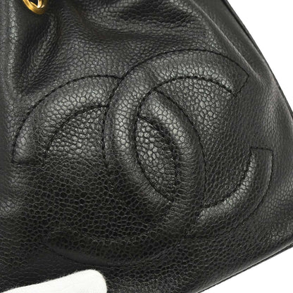 Chanel 1994-1996 Black Caviar Skin Drawstring Shoulder Bag
