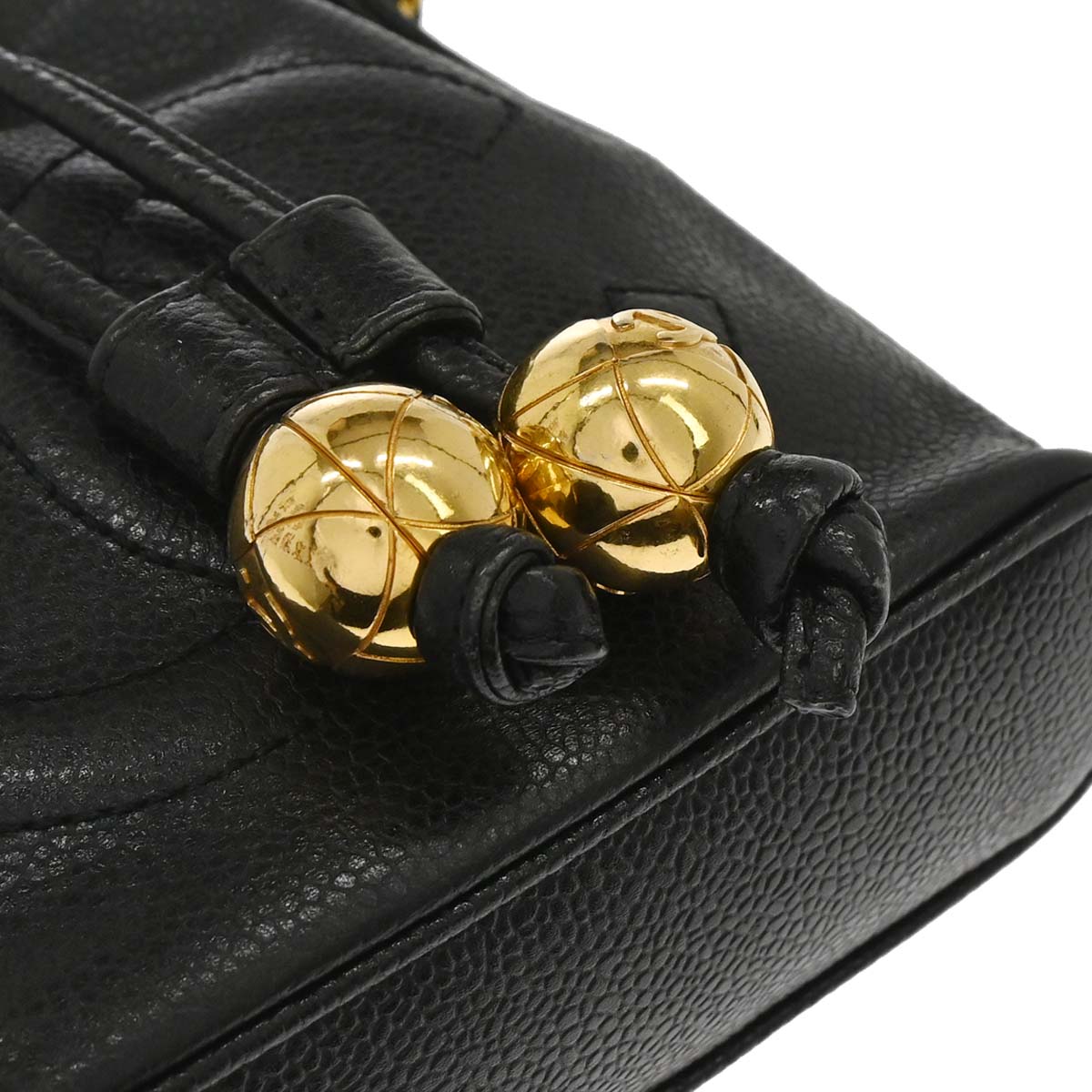 Chanel 1994-1996 Black Caviar Skin Drawstring Shoulder Bag