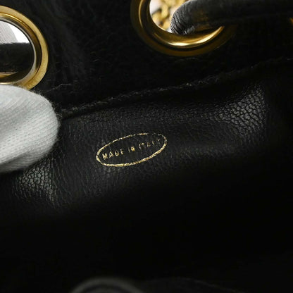 Chanel 1994-1996 Black Caviar Skin Drawstring Shoulder Bag