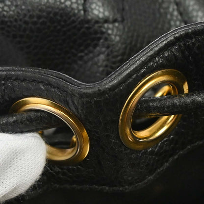 Chanel 1994-1996 Black Caviar Skin Drawstring Shoulder Bag