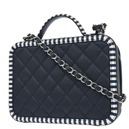 Chanel 2019 Navy Caviar Skin CC Filigree 2way Shoulder Vanity Handbag