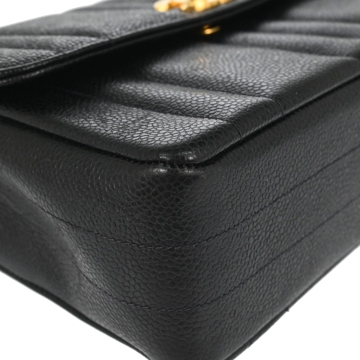 Chanel 1994-1996 Black Caviar Skin Mademoiselle Straight Flap Shoulder Bag