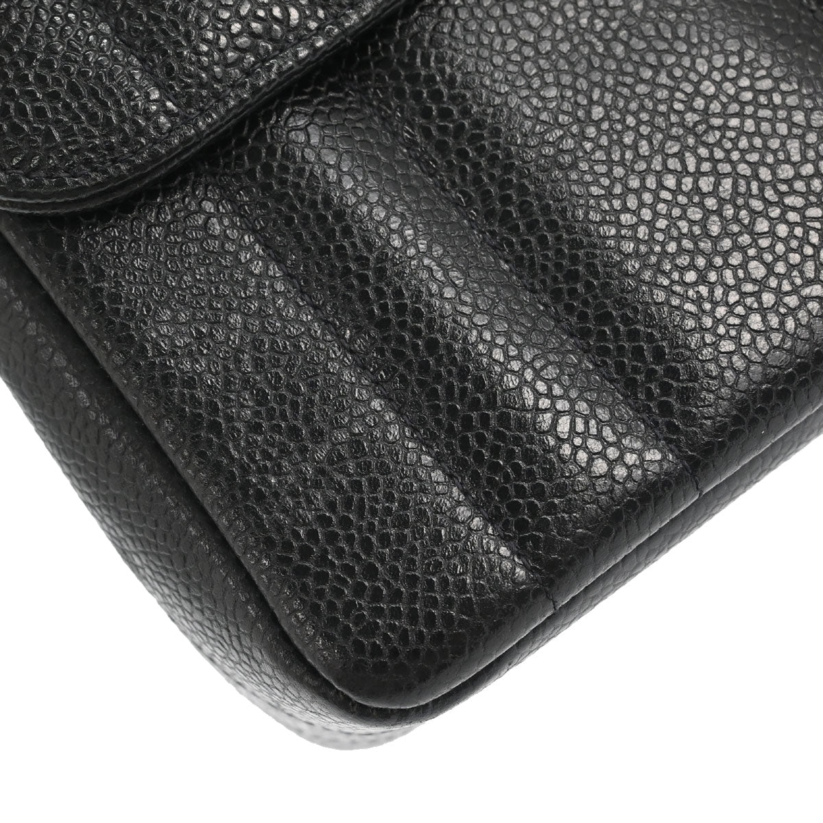 Chanel 1994-1996 Black Caviar Skin Mademoiselle Straight Flap Shoulder Bag