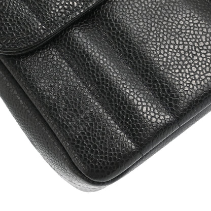 Chanel 1994-1996 Black Caviar Skin Mademoiselle Straight Flap Shoulder Bag
