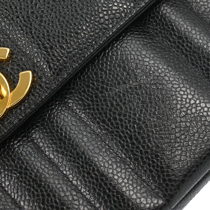 Chanel 1994-1996 Black Caviar Skin Mademoiselle Straight Flap Shoulder Bag