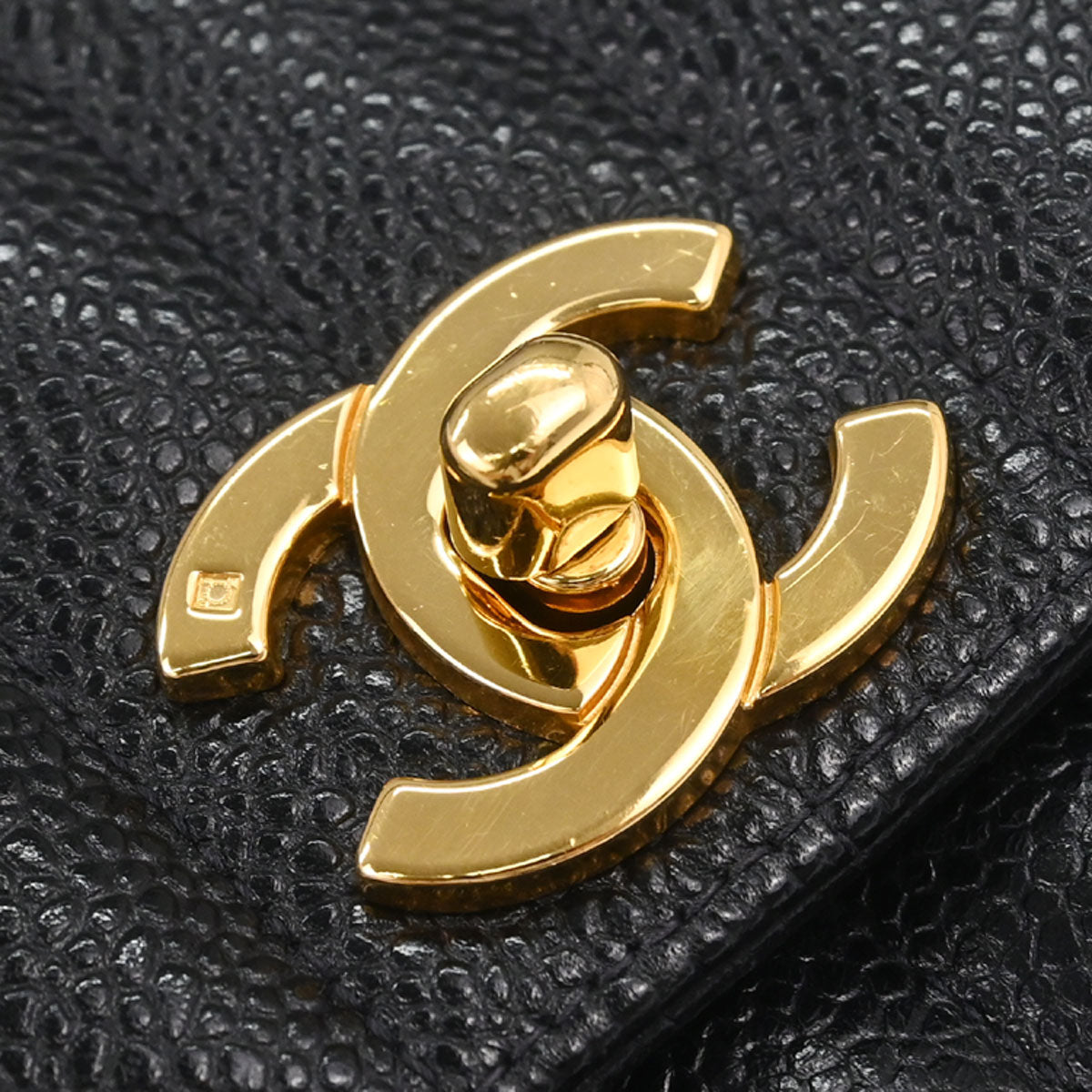 Chanel 1994-1996 Black Caviar Skin Mademoiselle Straight Flap Shoulder Bag