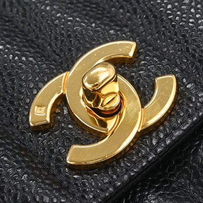 Chanel 1994-1996 Black Caviar Skin Mademoiselle Straight Flap Shoulder Bag