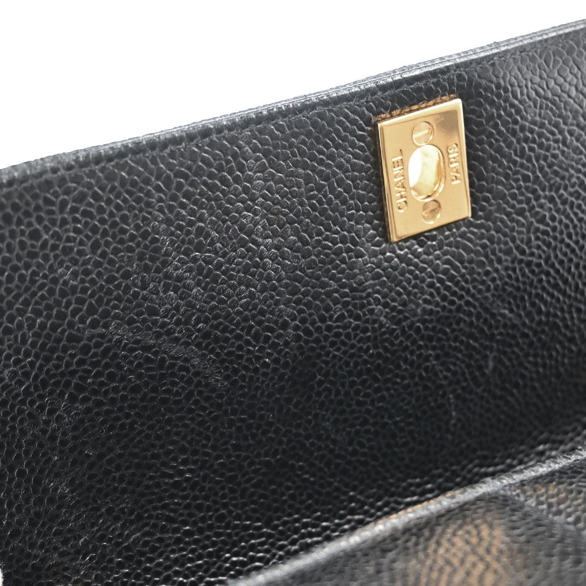 Chanel 1994-1996 Black Caviar Skin Mademoiselle Straight Flap Shoulder Bag