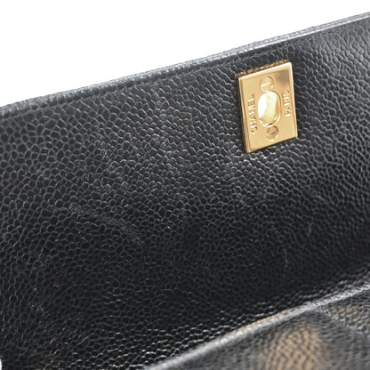 Chanel 1994-1996 Black Caviar Skin Mademoiselle Straight Flap Shoulder Bag