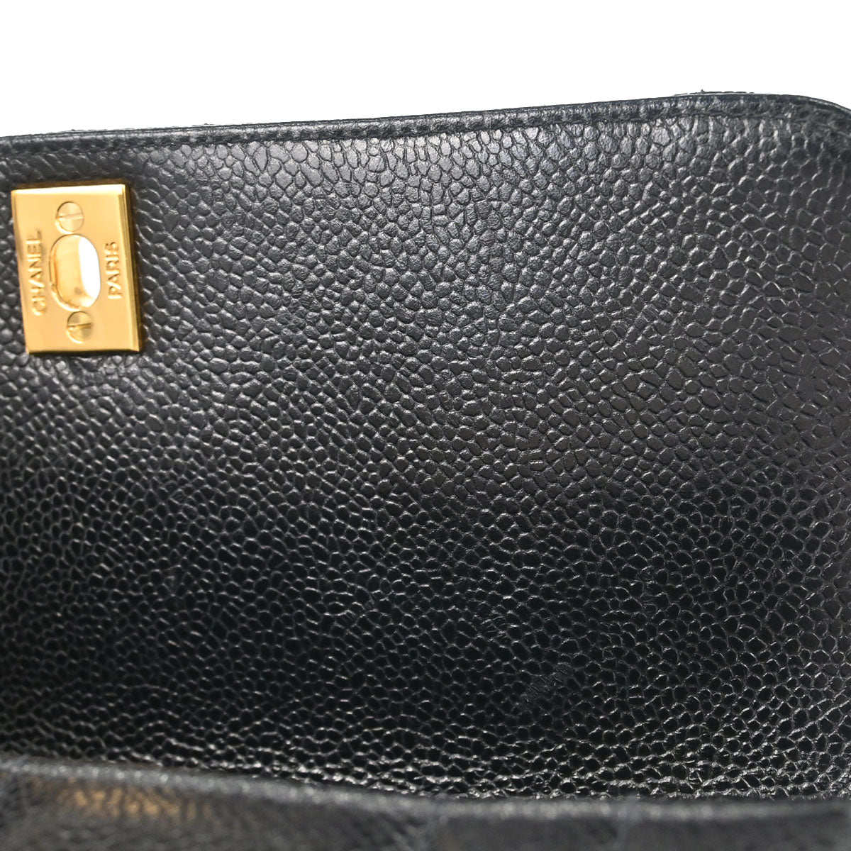 Chanel 1994-1996 Black Caviar Skin Mademoiselle Straight Flap Shoulder Bag