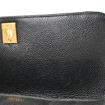 Chanel 1994-1996 Black Caviar Skin Mademoiselle Straight Flap Shoulder Bag