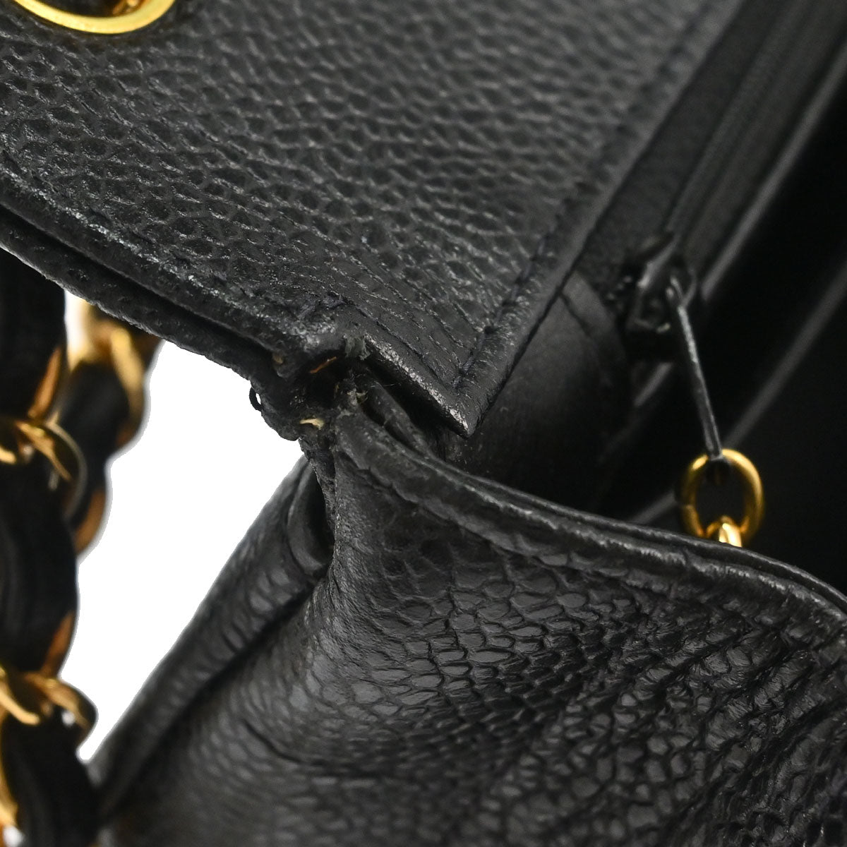Chanel 1994-1996 Black Caviar Skin Mademoiselle Straight Flap Shoulder Bag