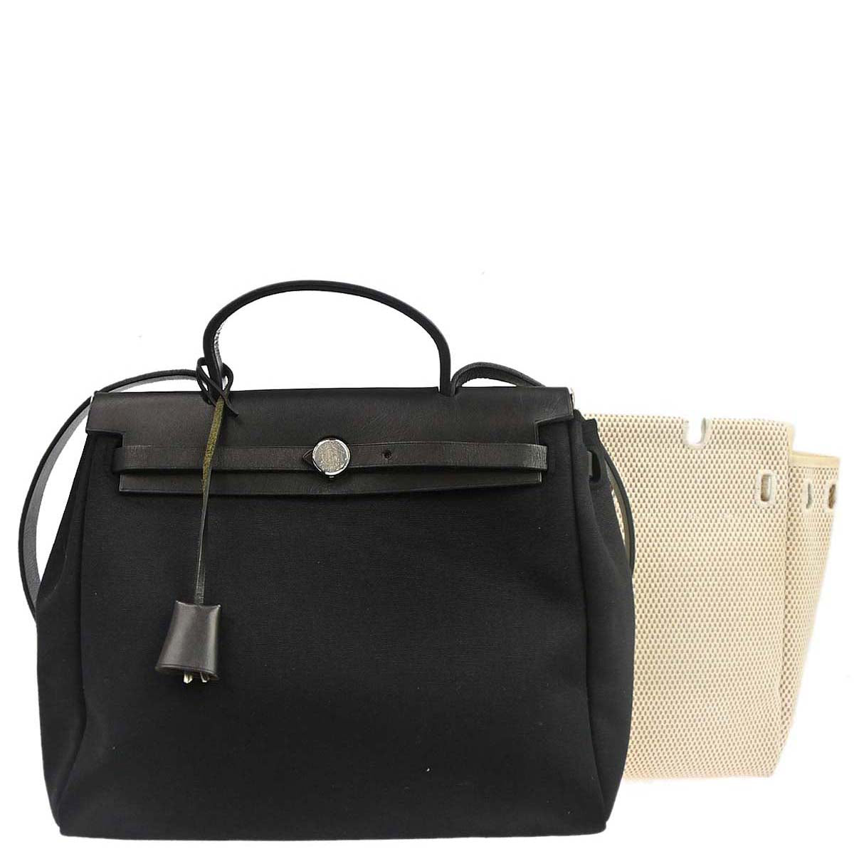 Hermes Beige Black Toile GM Officier Herbag PM 2 in 1 Handbag