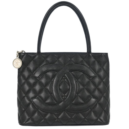 Chanel 2005-2006 Black Caviar Skin Medallion Tote Handbag