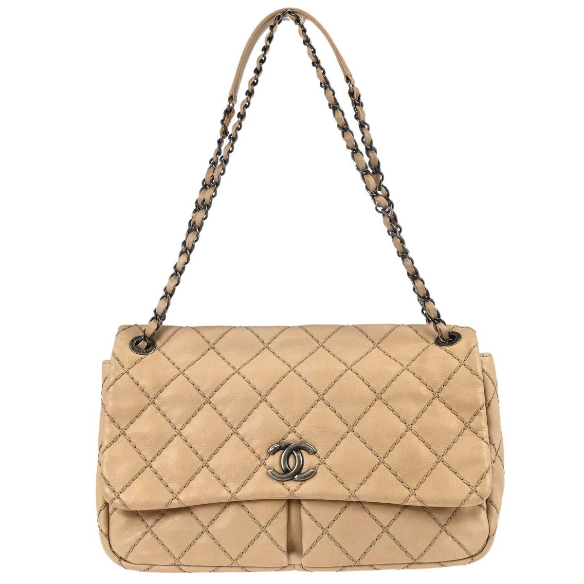 Chanel 2013-2014 Beige Calfskin Natural Beauty Split Pocket Flap Bag