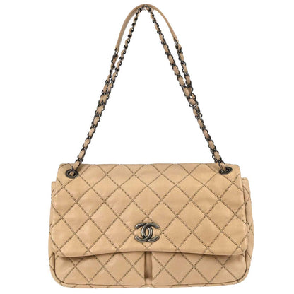 Chanel 2013-2014 Beige Calfskin Natural Beauty Split Pocket Flap Bag