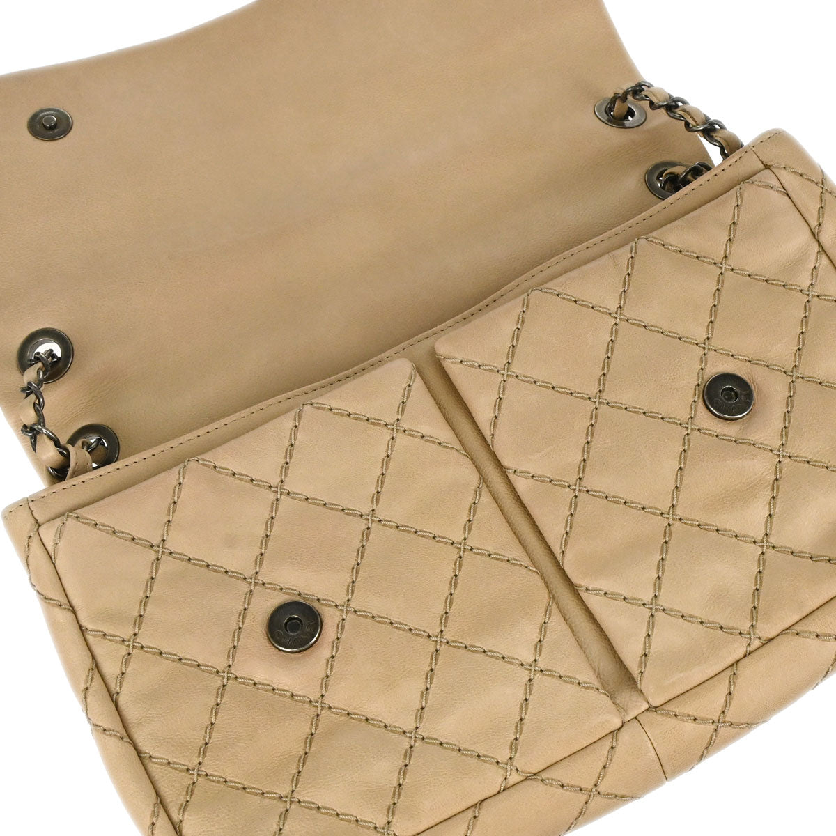 Chanel 2013-2014 Beige Calfskin Natural Beauty Split Pocket Flap Bag