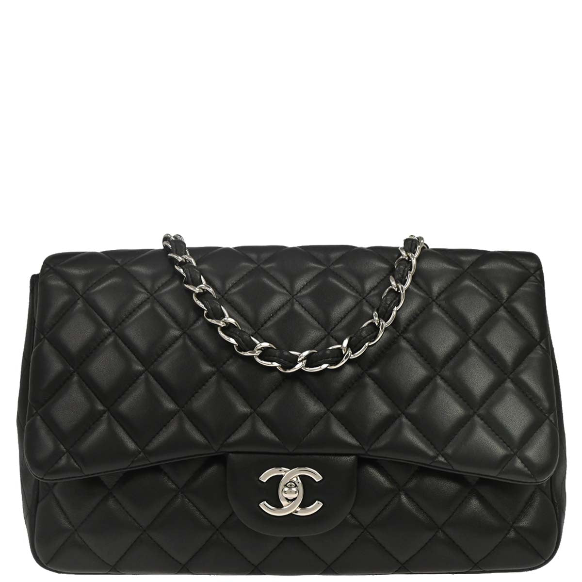 Chanel Black Lambskin Jumbo Classic Flap Shoulder Bag