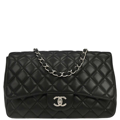 Chanel Black Lambskin Jumbo Classic Flap Shoulder Bag