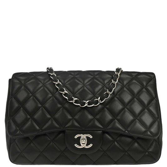 Chanel Black Lambskin Jumbo Classic Flap Shoulder Bag