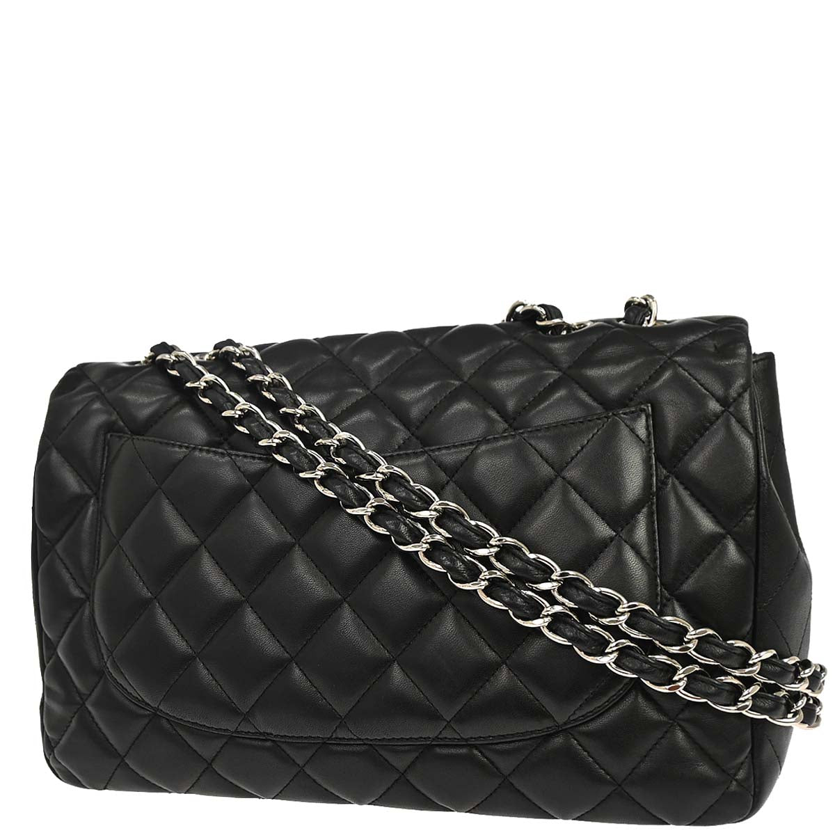 Chanel Black Lambskin Jumbo Classic Flap Shoulder Bag