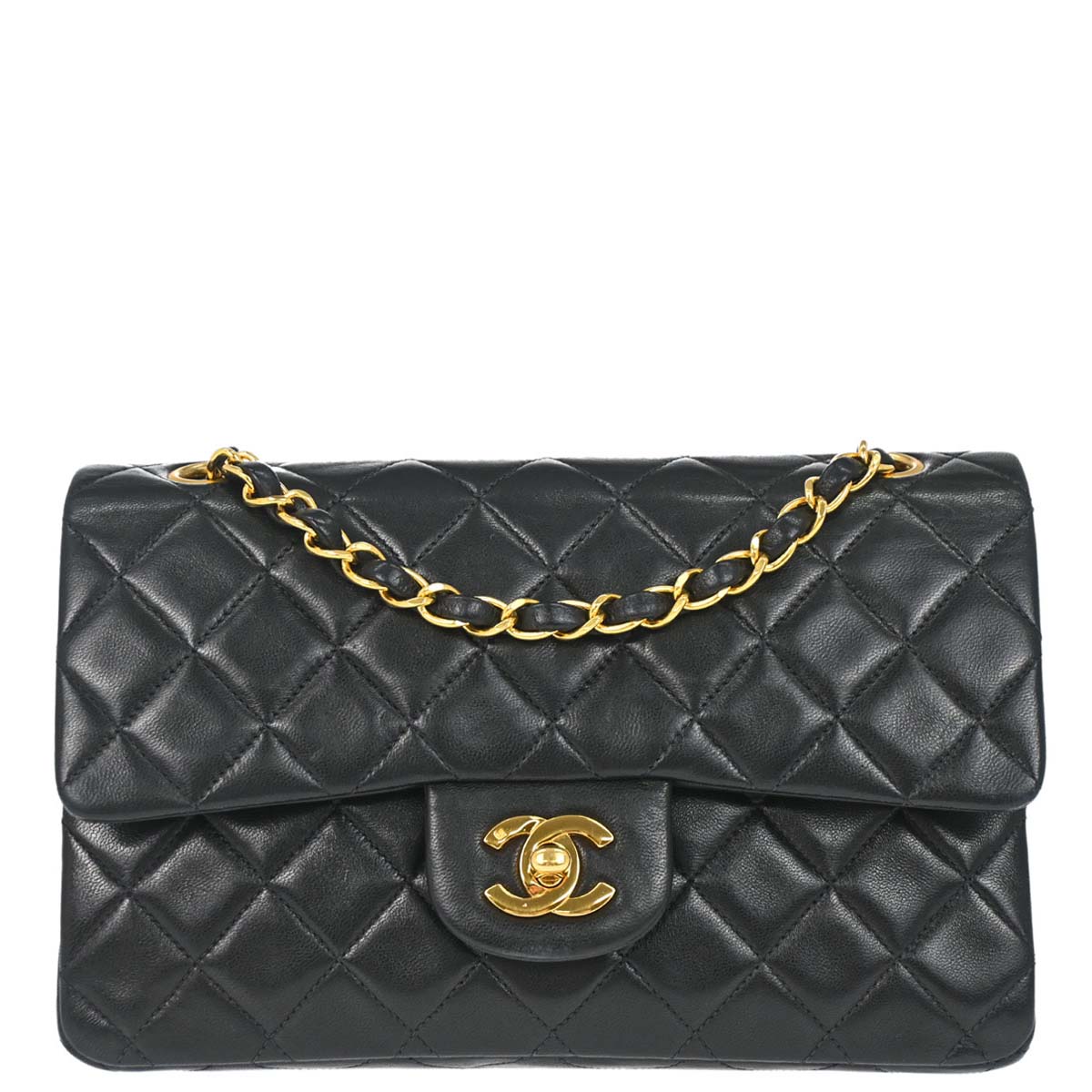Chanel 1996-1997 Black Lambskin Small Classic Double Flap Shoulder Bag